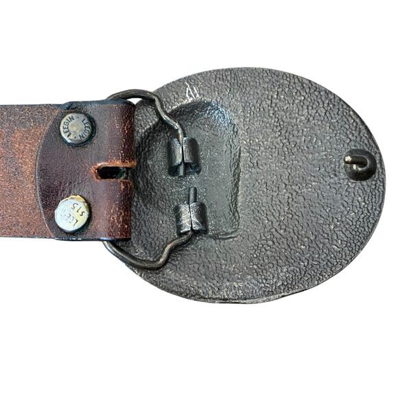 Vintage Leegin Brown Leather Tooled Belt John Lennon Tribute Buckle size medium - Picture 6 of 7